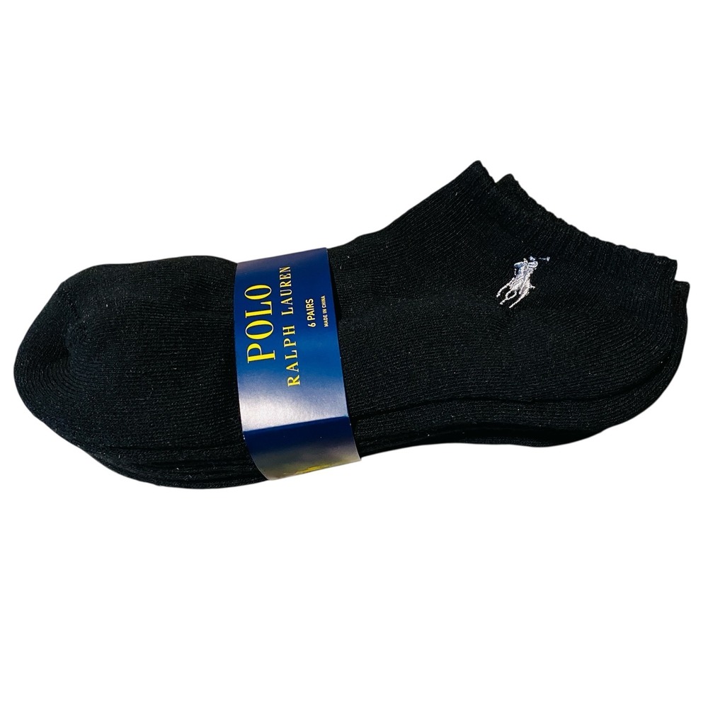 Polo Ralph Lauren Mens Black Ankle Socks 6 Pairs Pony Logo PSPW-BA-CH-4012-T